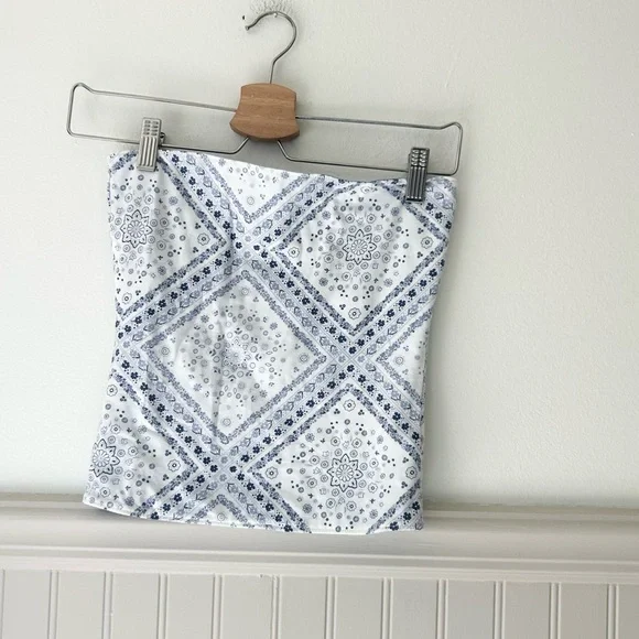 Hollister Small Light Blue White Bandana Hanker chief Reversible Tube Top - Picture 4 of 4